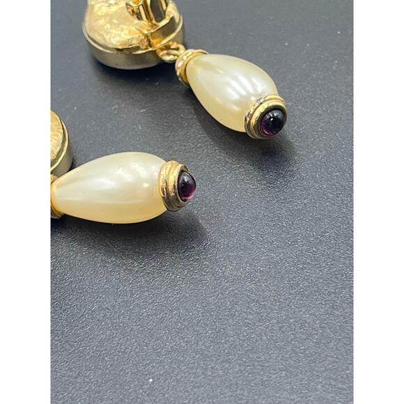 Swarovski Swan Gold Plated Blue Faceted Crystal Purple Cabochon Clip Earrings - Picture 8 of 13